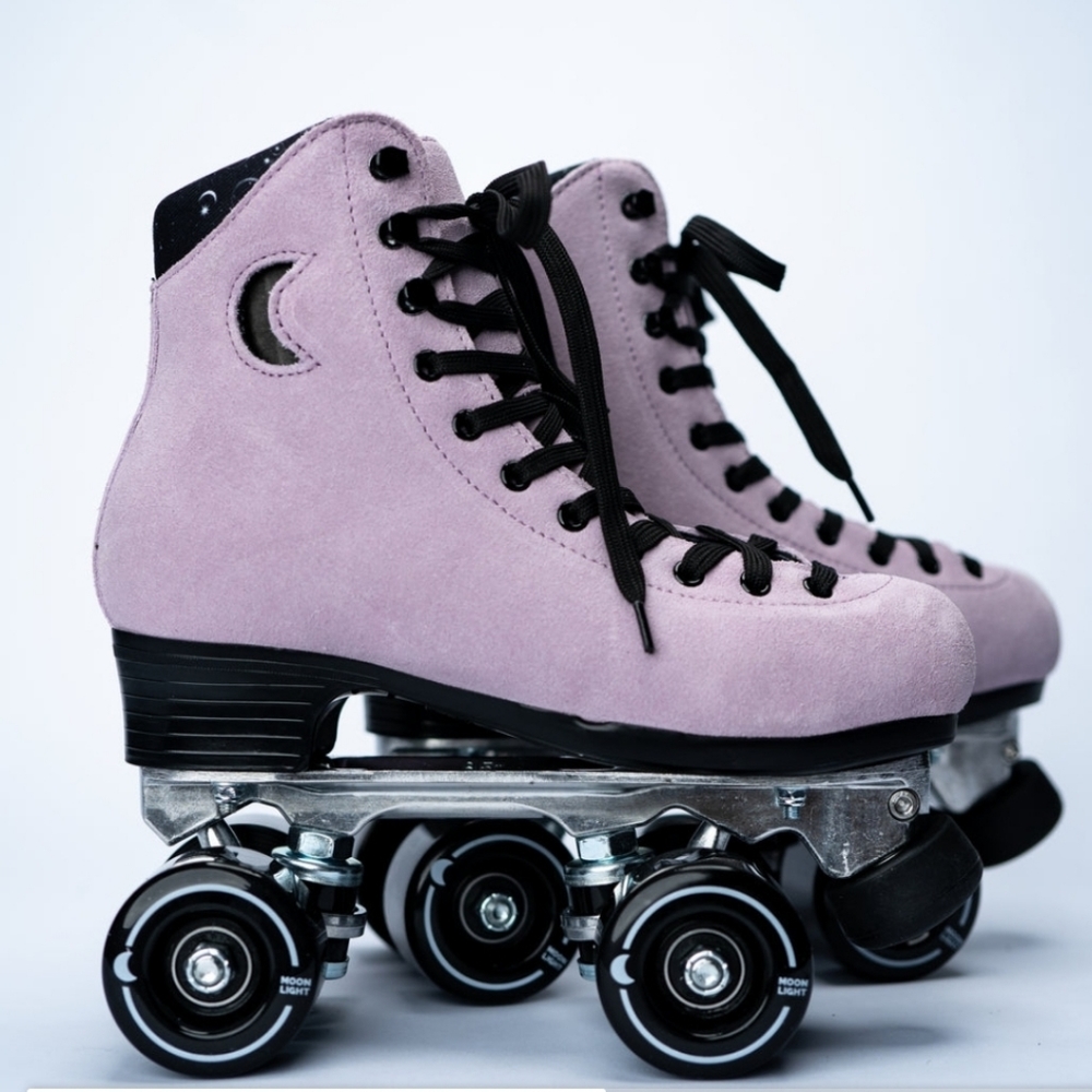 Moonlight Roller Rose Quartz Skates & Cow print  Heartstops